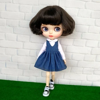 1 Комплект Модной футболки с длинными рукавами для куклы Блит 1/6 + джинсовое платье Для куклы с юбкой Барби (Blyth, Azone, pullip 1/6 Doll)