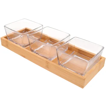 1 комплект стеклянной сервировочной посуды, тарелка для закусок, миски для еды с бамбуковым подносом