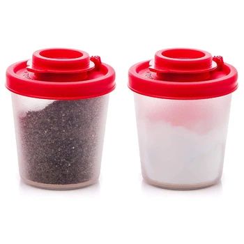 2 Средних солонки и перечницы Влагостойкая солонка с красными крышками и пластиковым герметичным дозатором для специй