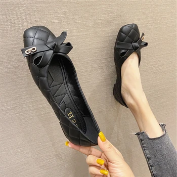 2023 Женская обувь на плоской подошве в Корейском новом Весенне-осеннем стиле с мелким квадратным носком; тонкие туфли-лодочки; Женские туфли-лодочки большого размера 45 45 46