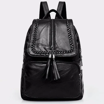 2023 Женский школьный рюкзак из искусственной кожи, классическая черная водонепроницаемая дорожная многофункциональная сумка через плечо