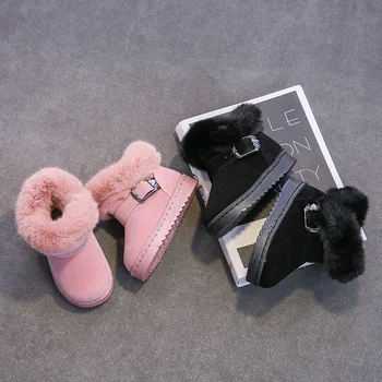 2023 Зимние новые детские зимние ботинки для девочек, короткие сапоги принцессы с пушистым мехом, супер Теплые ботинки на платформе, зимняя плюшевая обувь G08036