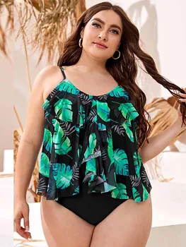 2023 Летний Новый женский купальник, комплект из двух предметов, бикини с высокой талией, сексуальная пляжная женская одежда большого размера с оборками