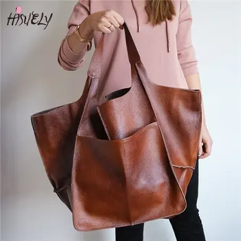 2023 Мягкая роскошная сумка большой емкости для женщин, дизайнерская качественная женская сумка из искусственной кожи, сумка-тоут, ретро-негабаритная сумка для покупок