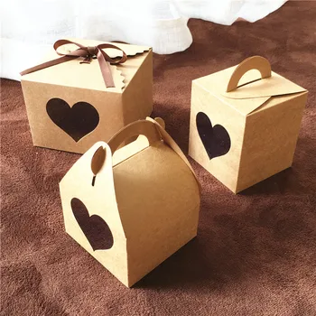 20шт Картонные коробки для упаковки тортов ручной работы из коричневой бумаги 3 размера с прозрачным окном из ПВХ, Коробка конфет для вечеринки, свадьбы, Подарочная коробка из крафт-бумаги