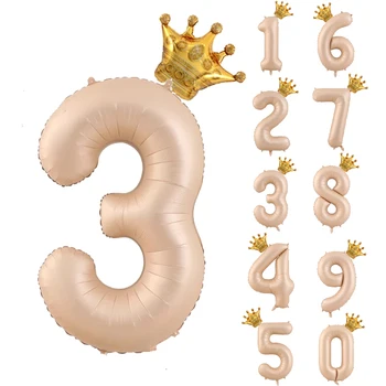 32-дюймовый номер карамельного цвета с короной Воздушные шары из фольги Украшения для вечеринки с Днем Рождения Взрослые Дети Мальчик Девочка 30 40 50 Лет