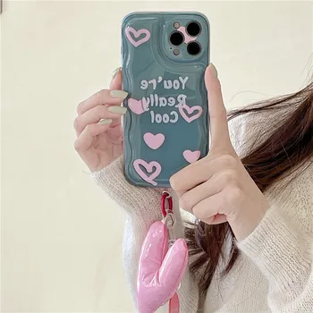 3D корейский милый сердечко с мехом, цепочка для телефона, мягкий чехол для телефона для iphone 13 12 Pro Max XR X XS Max, роскошный эстетический дизайн