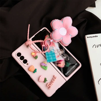3D Милые Цветы Украшения Сладкий Розовый Чехол Для Телефона Samsung Galaxy Z Fold 4 5G ZFold 3 Z Fold2 Задняя Крышка Coque Женский