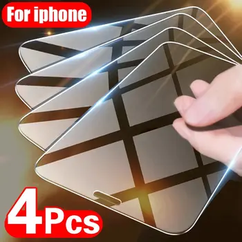 4ШТ Закаленное Стекло для iPhone 11 12 13 14 15 Pro XR X XS Max Защитная пленка для экрана iPhone 12 13 Mini 7 8 6 Plus SE Glass