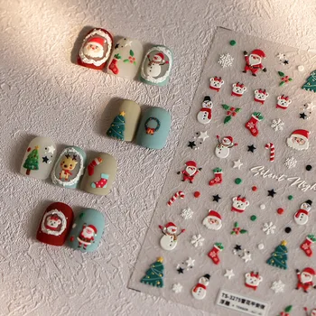5шт 5D Тисненые Рождественские наклейки для ногтей Kawaii Мультфильм Санта Клаус Рождественская шляпа Лося Носки Украшения ногтей Слайдер Наклейки своими руками