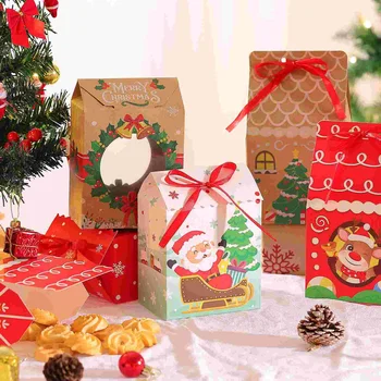 Cabilock 1 комплект Рождественских коробок для печенья, крафт-коробок для угощений с лентой, подарочных коробок, коробок конфет для рождественской вечеринки, праздников