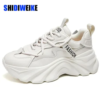 SDWK Женская обувь из натуральной кожи 6 см, кроссовки на платформе и танкетке, массивная обувь на скрытом каблуке, Белая женская повседневная обувь AD4308