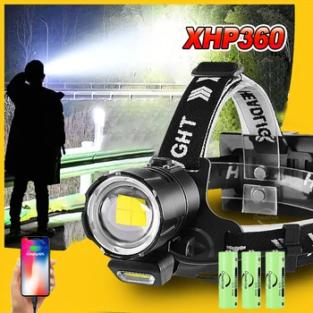 Super XHP360 LED Мощный налобный фонарь Фары 18650 Мощный головной фонарь высокой мощности перезаряжаемый рыболовный налобный фонарь фонарь