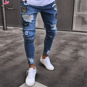 VOLALO 2023 Мужские Стильные рваные джинсовые брюки в байкерском стиле, узкие прямые потертые джинсовые брюки, новая модная мужская одежда, прямая поставка