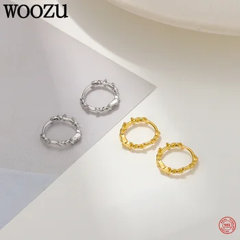 WOOZU Настоящее серебро 925 пробы, классические Шикарные серьги-кольца Huggie Twist для женщин, повседневная одежда, Элегантные подвески для пирсинга, ювелирные изделия в подарок