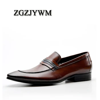 ZGZJYWM/ Официальные Мужские туфли в Британском стиле Из натуральной Кожи, Трендовые Дизайнерские Слипоны С Острым Носком, Черные/Красные Мужские Деловые Свадебные Модельные туфли