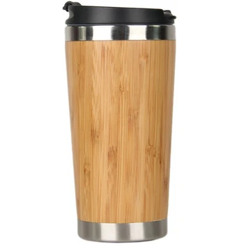Бамбуковая кофейная чашка объемом 450 мл, кофейная дорожная кружка из нержавеющей стали с герметичной крышкой, изолированная кофейная чашка многоразового использования Woode