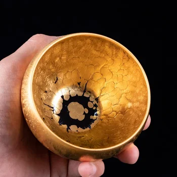 Большая одинарная чашка Jianzhan Gilded Master Ceramic, Чайная чашка ручной работы, Чайная чаша Gold Oil Drop
