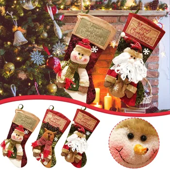 Большие Рождественские Чулки Носки Со Снеговиком Санта Лось Медведь Рождественские Конфеты Подарочный Пакет Камин Украшение Рождественской Елки Новый Год #M