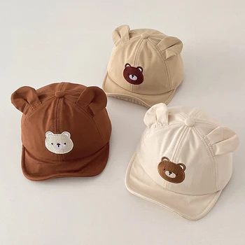 Весна-осень, солнцезащитные шапки для новорожденных, повязка на голову, Корейские милые бейсболки с медвежьими ушками, ведро для детей, Мальчики, девочки