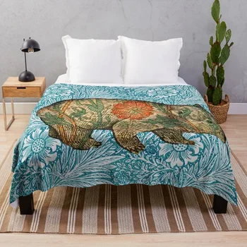 Вомбат Россетти в голубых бархатцах, теплое одеяло для дивана для пикника, мохнатое летнее постельное белье, одеяла