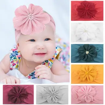 Головные уборы для новорожденных, Цветочная повязка на голову, Детские Эластичные Кружевные Аксессуары для волос, головной убор для девочек