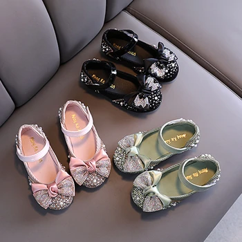 Детская обувь Принцессы с Бантом, Свадебная Кожаная Детская Обувь для девочек, Обувь Для выступлений Для маленьких Девочек, Обувь для вечеринок, Танцевальная обувь