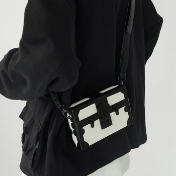 Дизайнерская мужская сумка из искусственной кожи, сумка через плечо в форме коробки, маленькая квадратная сумка Унисекс, новинка 2023 года, сумка через плечо на одно плечо