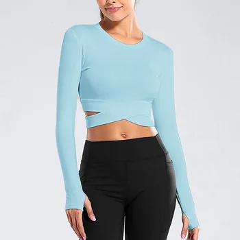 Женская бесшовная футболка для йоги, женский укороченный топ для фитнеса, футболки для тренировок в тренажерном зале, спортивные футболки для йоги с коротким рукавом, спортивная одежда