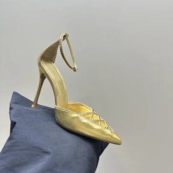 Женская Обувь, Размер 35-41, Туфли-лодочки Из Натуральной Кожи, Босоножки На очень высоком Каблуке С Кристаллами, Свадебные Дизайнерские Туфли, Открытые Zapatillas Mujer