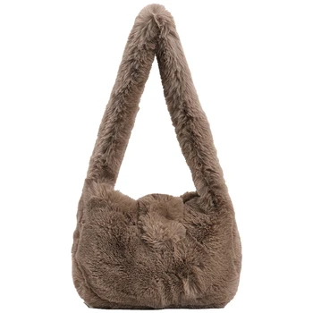 Женская пушистая сумка-тоут, плюшевая сумка-хобо на застежке, повседневная Пушистая сумка подмышками, универсальная осенне-зимняя сумка-ранец