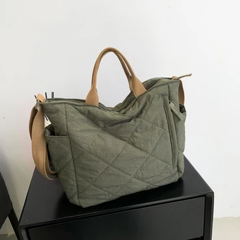 Женская стеганая сумка-тоут Большой емкости, однотонная сумка через плечо с хлопковой подкладкой, сумка с несколькими карманами, сумка-фугу, сумка-Хобо