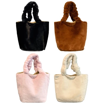 Женская сумка через плечо из искусственного меха, модная плюшевая сумка-тоут, повседневная сумка подмышками, универсальная зимняя сумка для поездок на работу большой емкости