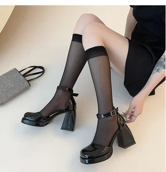 Женские туфли в стиле Лолиты с открытым носком на квадратном каблуке JK, туфли на платформе с равномерным каблуком, женские босоножки-лодочки на высоком каблуке 9 см, черные туфли A26-12