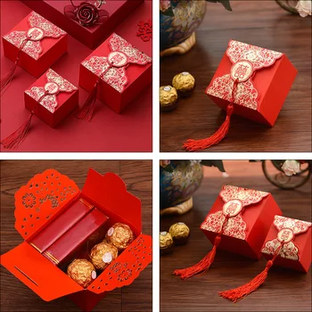 Изысканная упаковка Подарочная коробка, красный подарочный футляр для конфет, портативная свадебная коробка для конфет, коробка для конфет, пакет для конфет, подарочная коробка для свадебных принадлежностей