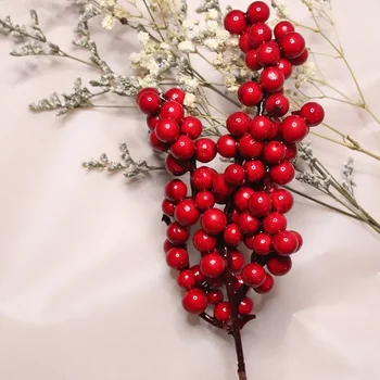 Искусственные ягоды, красные ягоды рождественские украшения DIY подарок ветки для елки вечеринка домашний стол украшения Красный фруктовый венок