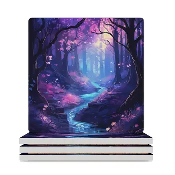 Керамические подставки Midnight Whispers in the Enchanted Woods (квадратные), забавный набор горшочков для напитков, кавайные подставки