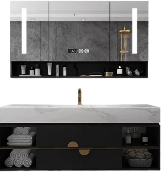 Комбинированный шкаф для ванной комнаты из каменной плиты, бесшовная керамическая встроенная раковина, минималистичный умывальник, умывальница для умывальника