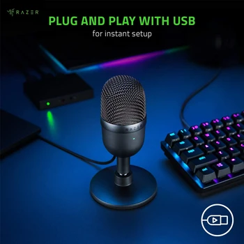 Конденсаторный микрофон Razer Seiren Mini Usb для профессиональной записи потокового мультимедиа и компьютерных игр с высоким качеством.