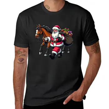 Лошадь Животное Санта Клаус Футболка на заказ футболка Оверсайз футболка плюс размер топы Короткая футболка футболки для мужчин
