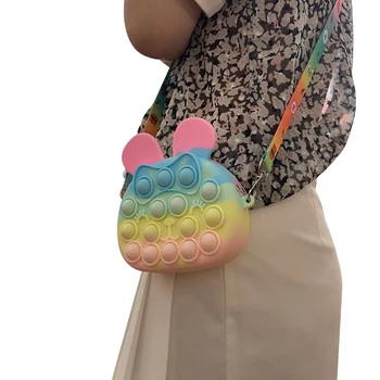 Маленькая Девочка-Непоседа, сумка через плечо, Милый Кролик, сумочка через плечо, Забавная Сенсорная игрушка-пузырь
