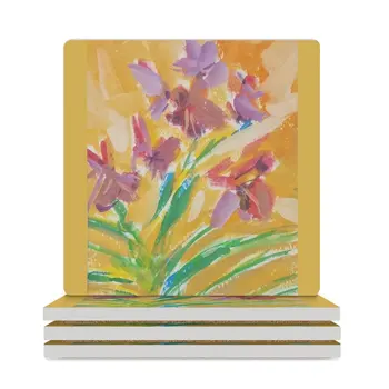 Маленькие фиолетовые орхидеи (оригинальная роспись) Керамические подставки (квадратные) для керамики коврик для посуды для напитков эстетические подставки