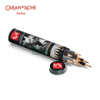 Металлический цилиндр Caran d'Ache Graphite Line с 15 различными карандашами 9B-4H