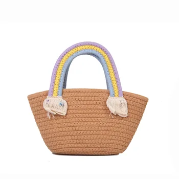 Милая радужная сумочка маленькая сумка женская новая хлопчатобумажная нить ручной работы женская сумка соломенная сумка для отдыха на море пляжная сумка