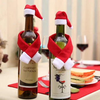 Милое Рождественское украшение для бутылки вина, новогодние чехлы для бутылок вина, шарф, мини-шляпа, подарочные аксессуары для украшения кухонной посуды