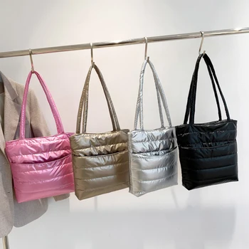 Модная женская стеганая сумка через плечо большой емкости, женская сумка-хобо с пуховой подкладкой, однотонная повседневная зимняя сумка-тоут для свиданий