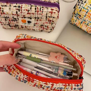 Модная косметичка большой емкости, милый пенал, вязаная простая сумка для карандашей, сумка для хранения канцелярских принадлежностей, подарочная сумка для хранения