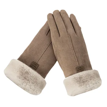 Модные женские перчатки Осень-зима, милые Пушистые теплые рукавицы, варежки на полный палец, женские спортивные женские замшевые перчатки, экран