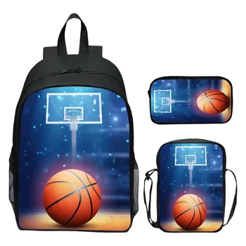 Модный Забавный баскетбол с пламенем, 3D принт, 3 шт./компл. Школьные сумки, рюкзак для девочек и мальчиков, сумка-мессенджер, пенал, рюкзак