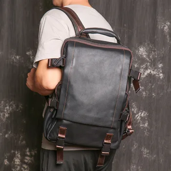 Модный мужской кожаный дорожный рюкзак Женская сумка для компьютера из воловьей кожи большой емкости школьный ранец оригинальный рюкзак